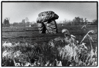 351295 Afbeelding van een nagemaakte hunebed in een weiland langs de A2 tussen Vinkeveen en Breukelen. N.B. Het hunebed ...